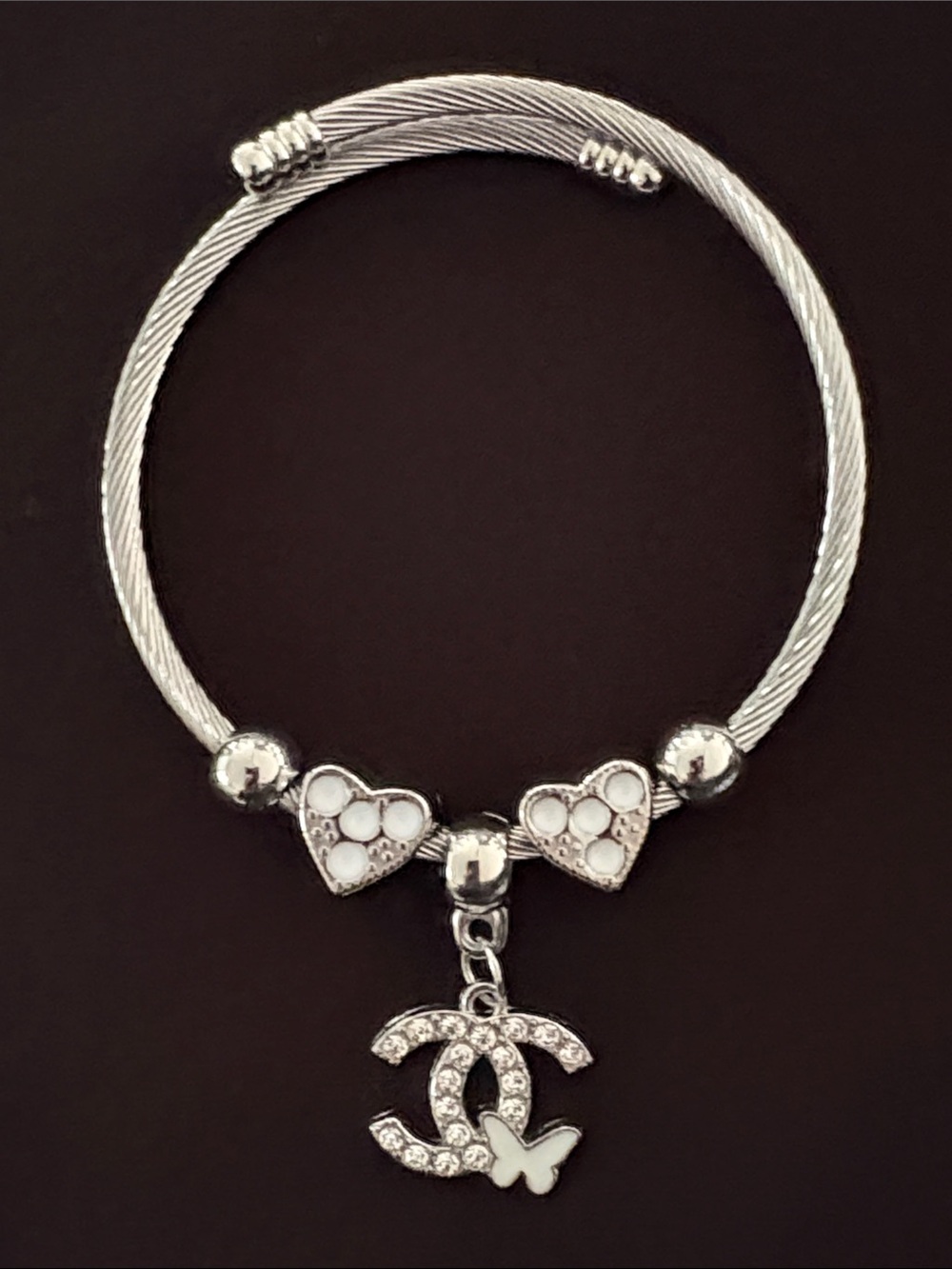 Stainless Steel Charm Bracelet with Hearts